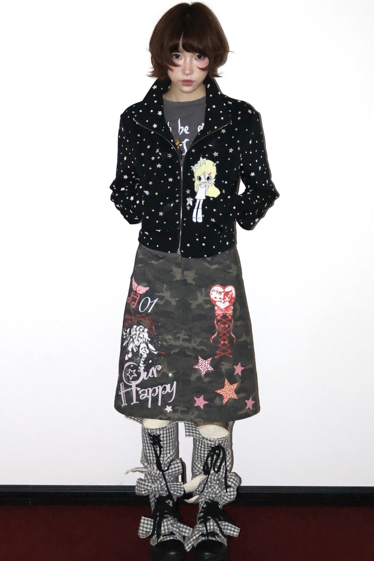 Original Illustration Short Sweatshirt Jacket