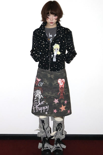 Original Illustration Short Sweatshirt Jacket