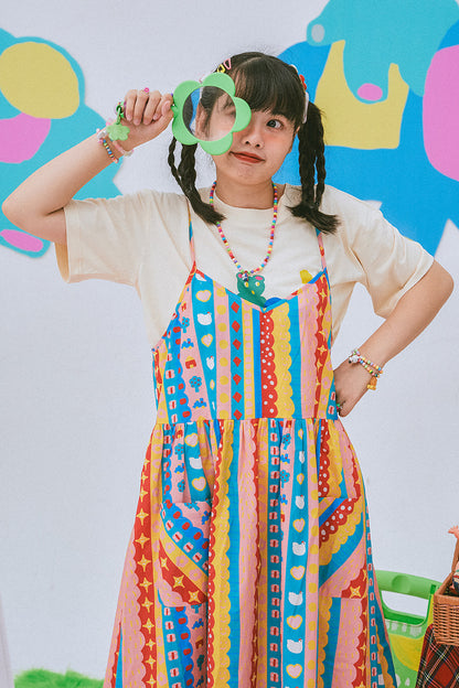 Kindergarten Paradise Print Suspender Dress