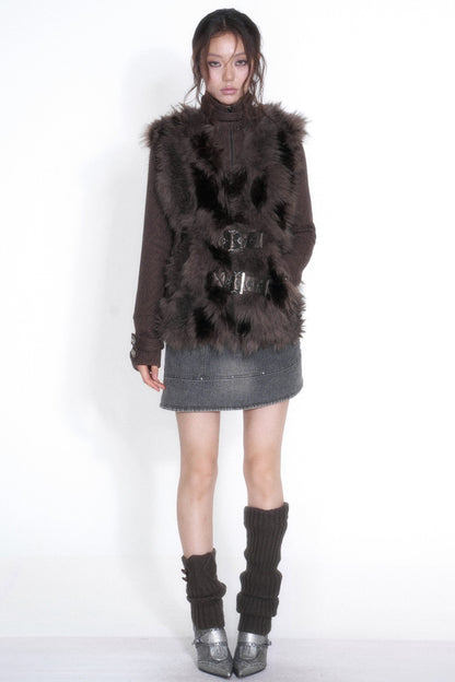 Plüschjacke mit Stehkragen und zwei Schnallen