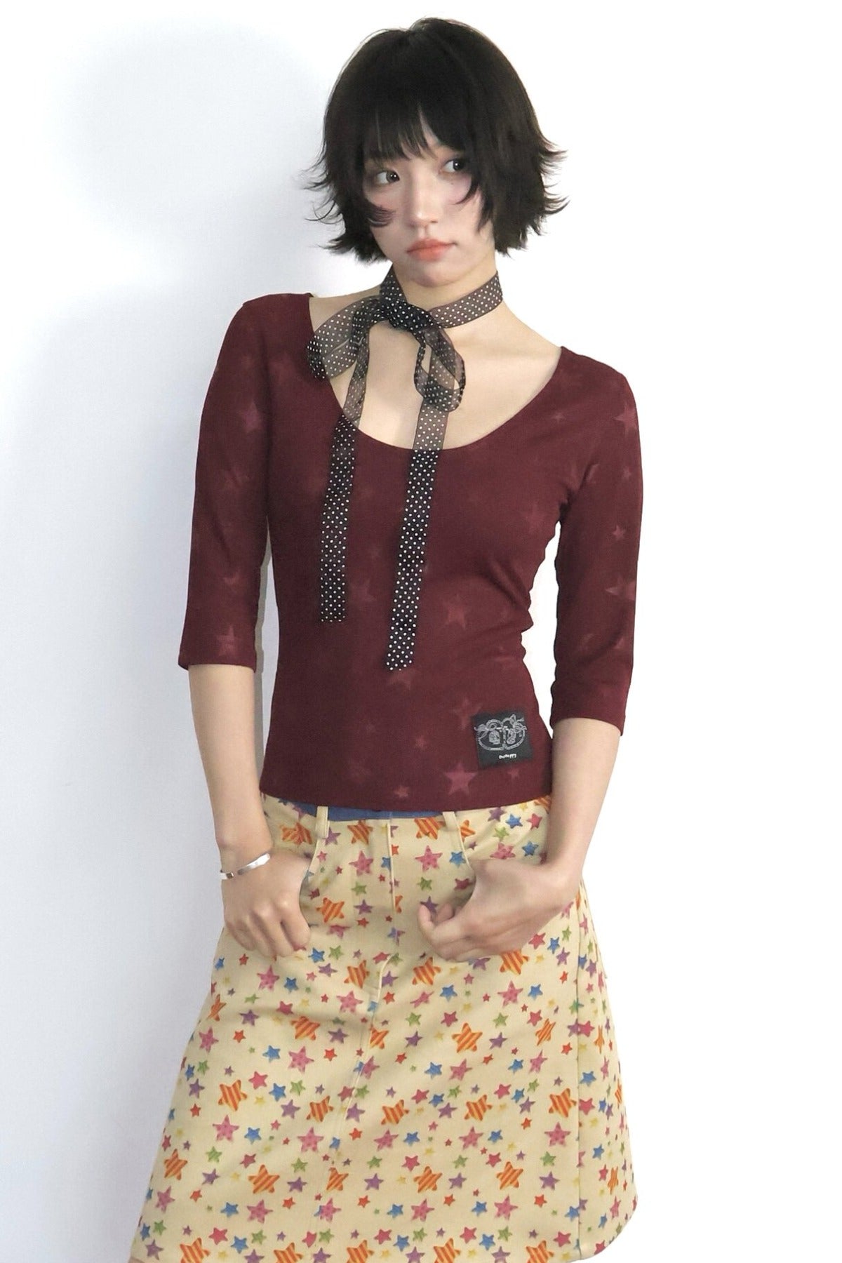 Star Print Mid-Waist A-Line Skirt