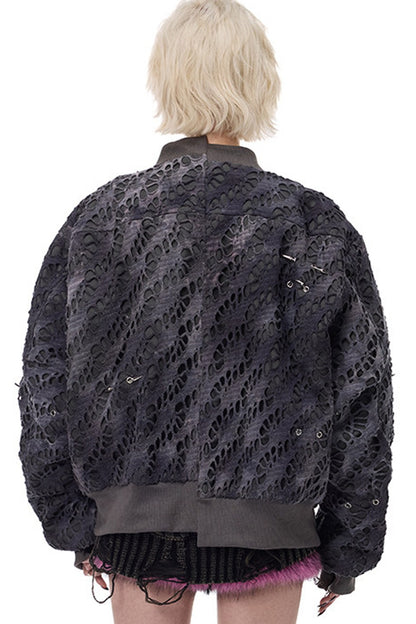 Y2K Rivet Honeycomb Bomber Jacket