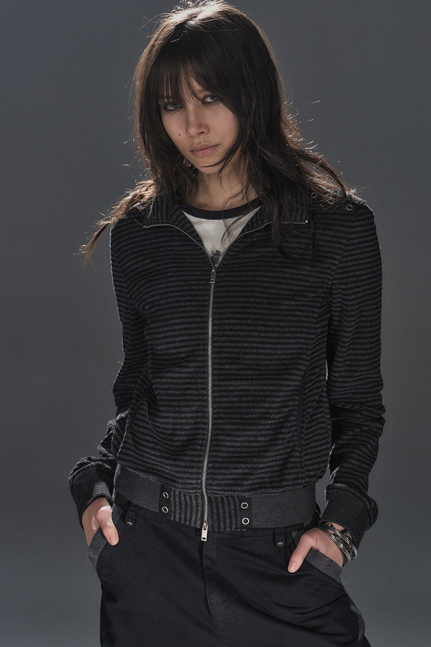Veste à col montant patchwork rayée