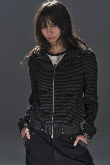 Veste à col montant patchwork rayée
