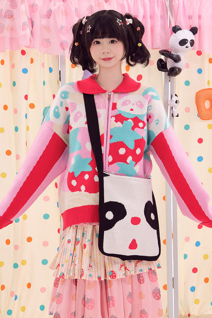 Double-Sided Knitted Panda Crossbody Bag