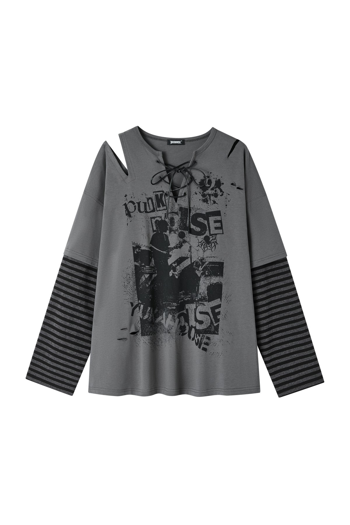Striped Graphic Off-Shoulder T-Shirt