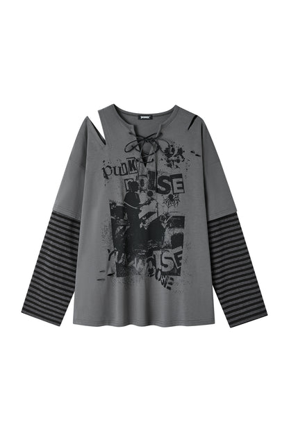Striped Graphic Off-Shoulder T-Shirt
