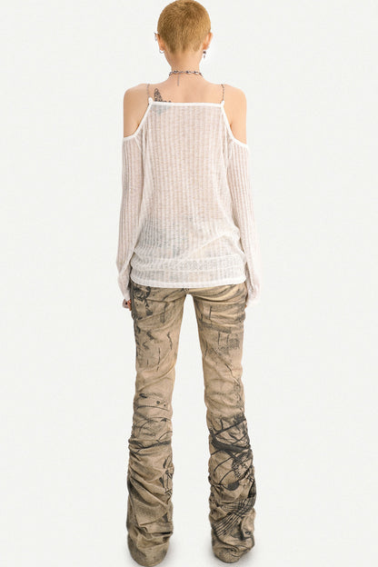 Retro Ink Print Flared Pants
