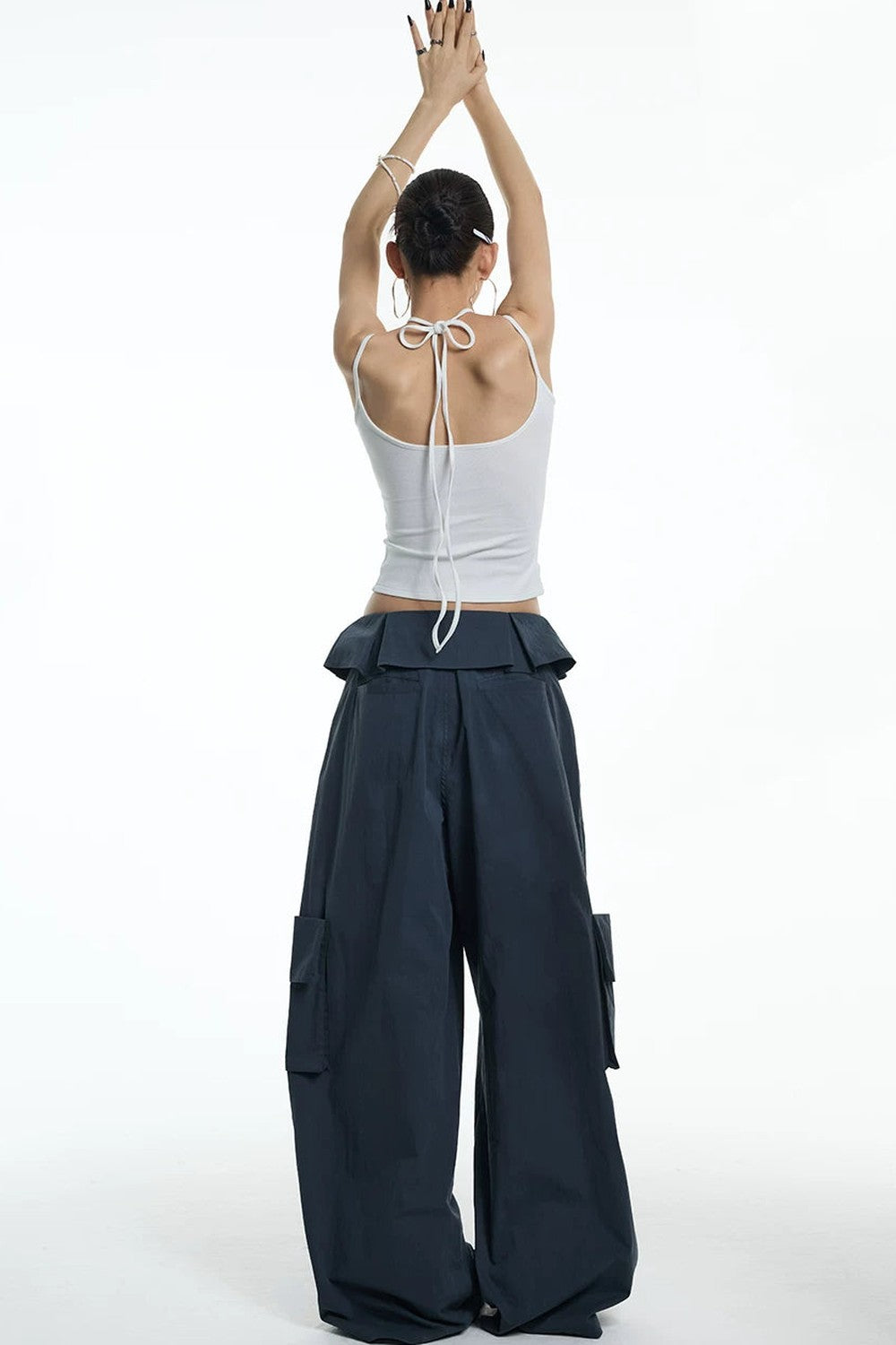 Ruffled Glacier Blue Wide-Leg Pants