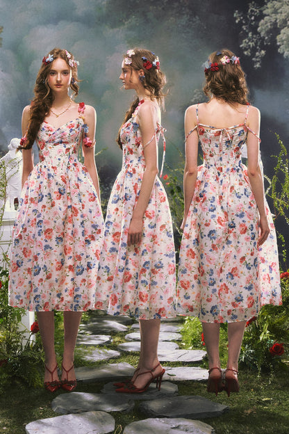 French Romantic Floral Printed Dress