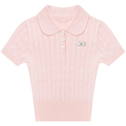 Pink Knitted Short-Sleeve T-Shirt