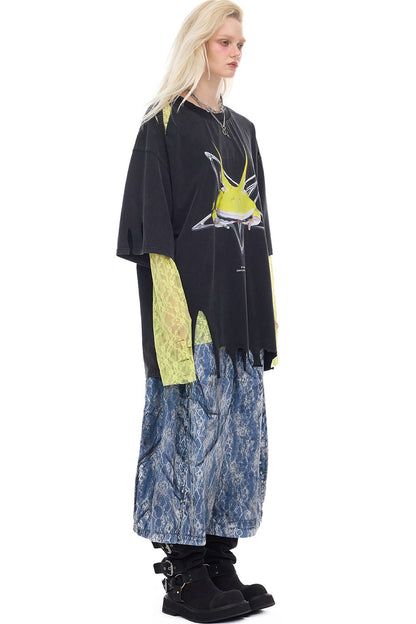 Rock Frog Distressed Irregular Hem T-Shirt