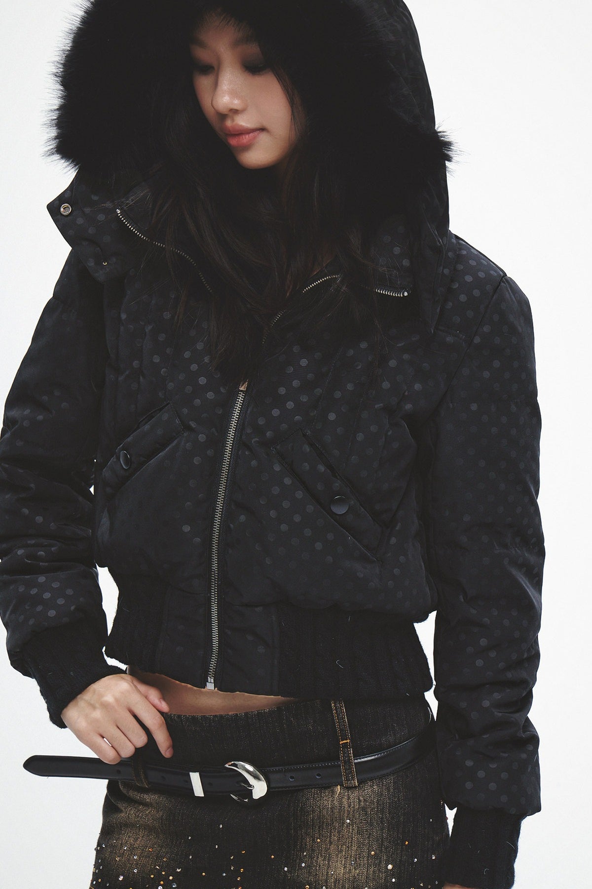 Short Fur Hooded Down Jacket