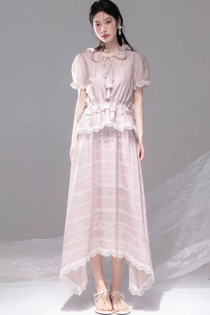 Romantic Sicily Lyocell Ruffle Collar Blouse Set-Up