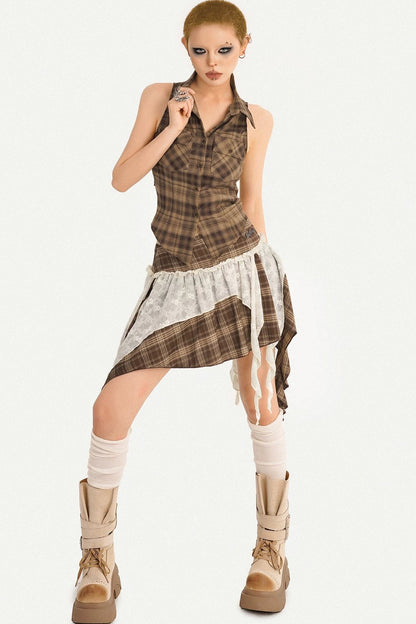 Retro Plaid Halter Vest