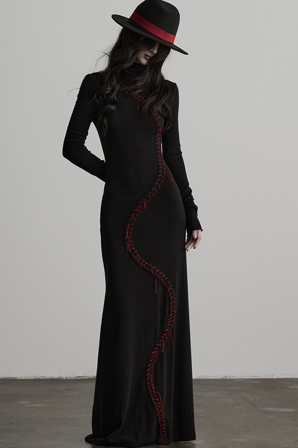 Hand-Stitched Long Sleeve Knit Dress