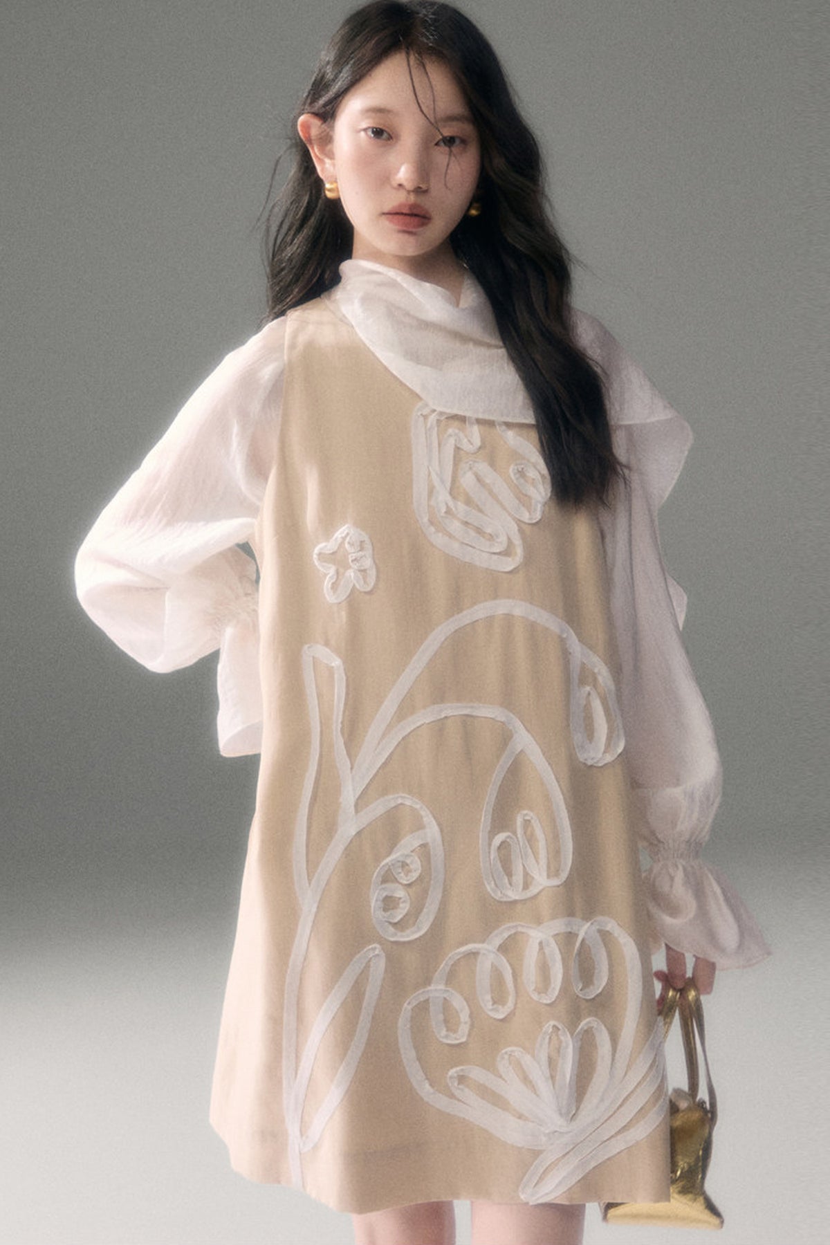 Moonlight Shawl Collar Bell Sleeve Shirt Tie-Up Skirt Set-Up