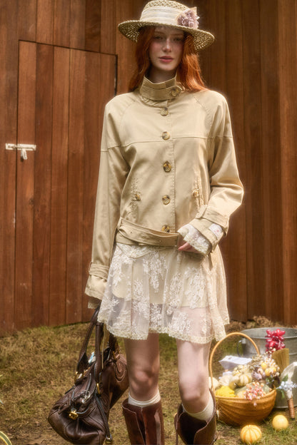 Skin Brown Short Trench Jacket