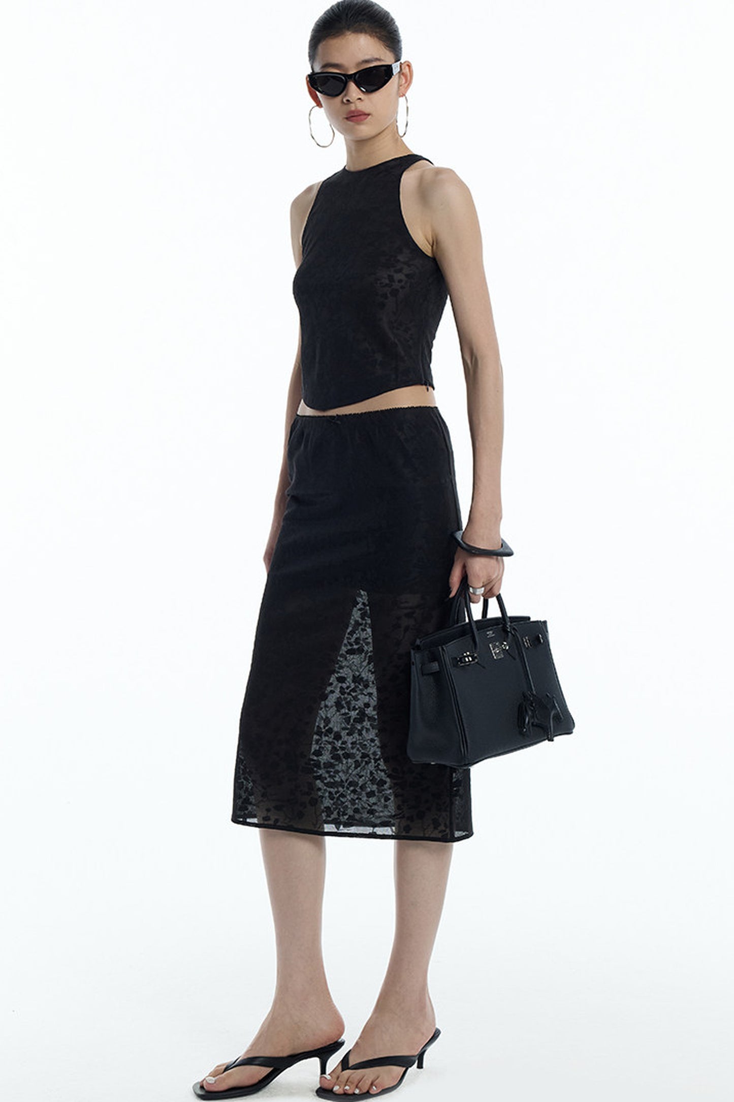 Lace Jacquard Tank Top and Skirt Set-Up
