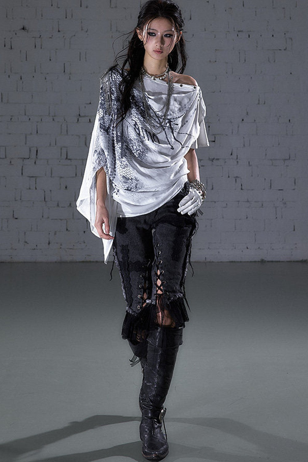 Off-Shoulder Print Chiffon Top