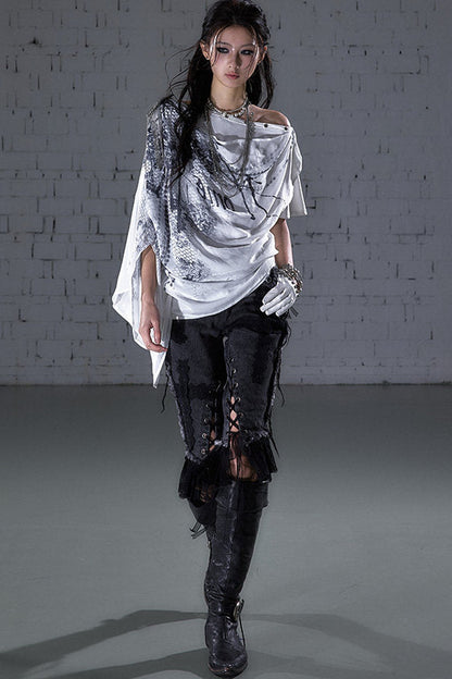 Off-Shoulder Print Chiffon Top