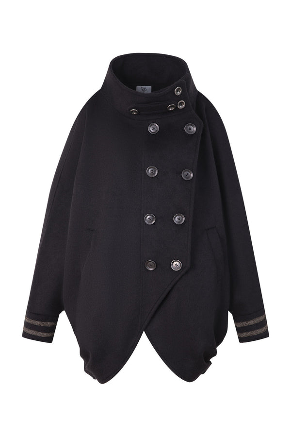 Double-Breasted Loose Woolen Cape