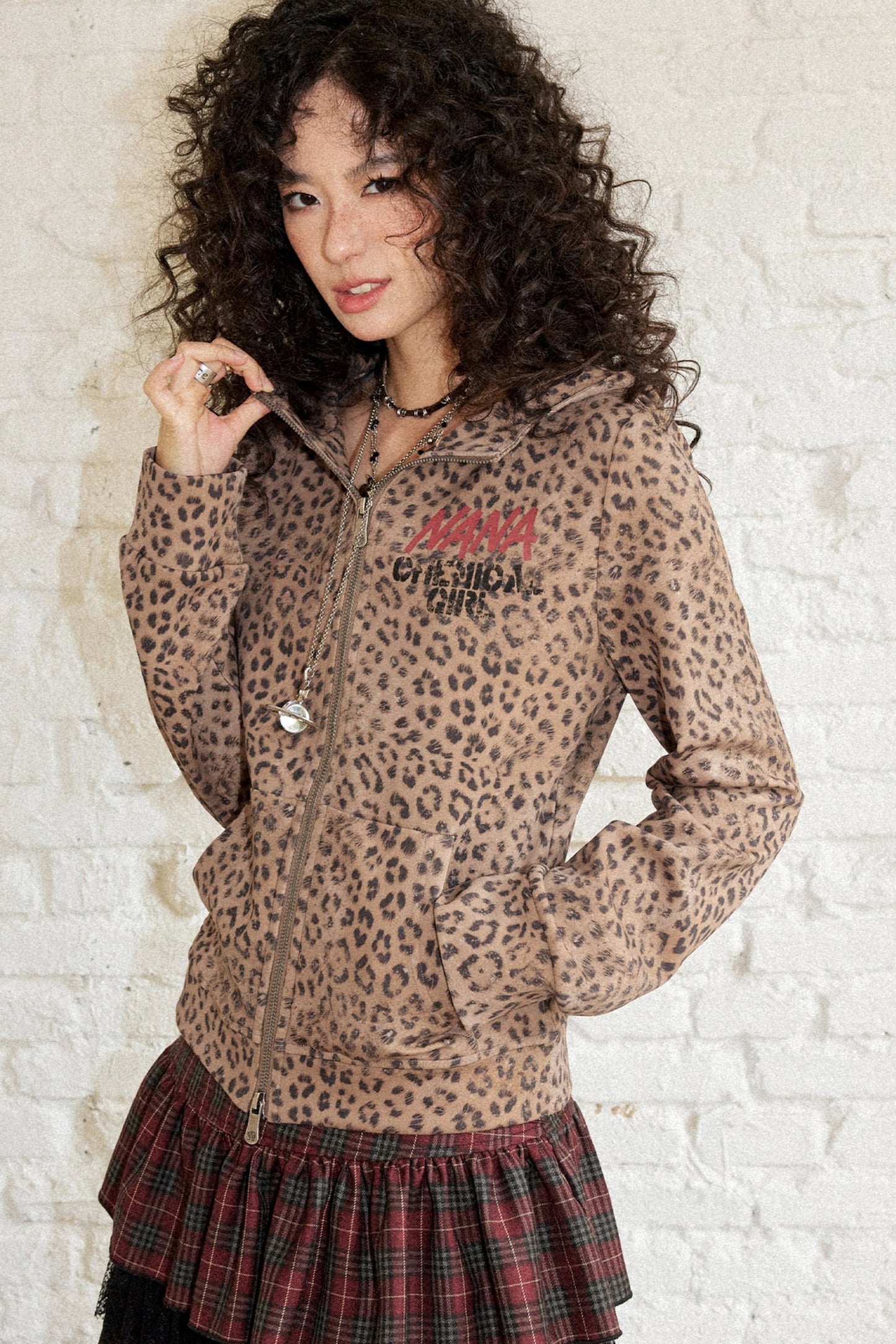 Leopard Rhinestone Hooded Cardigan Set-Up