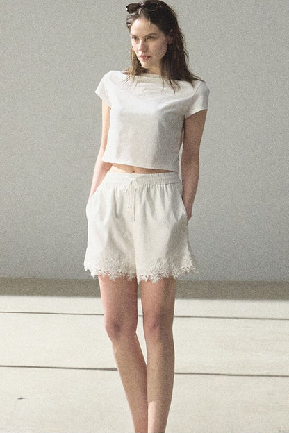 Cropped Wide-Leg Lyocell Lace Pants