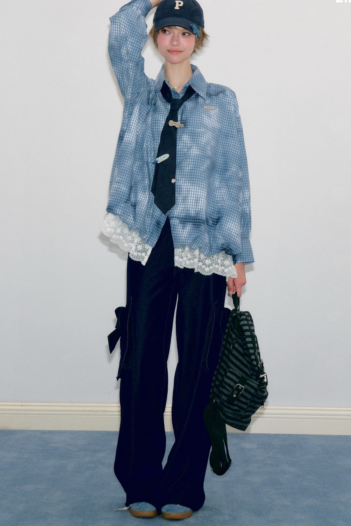 Blue Plaid Lace Blouse
