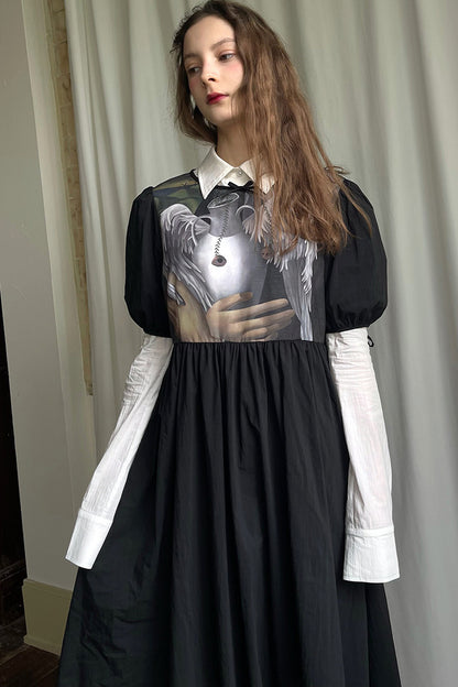 Tempera Oil Painting Print Short-Sleeved Dress