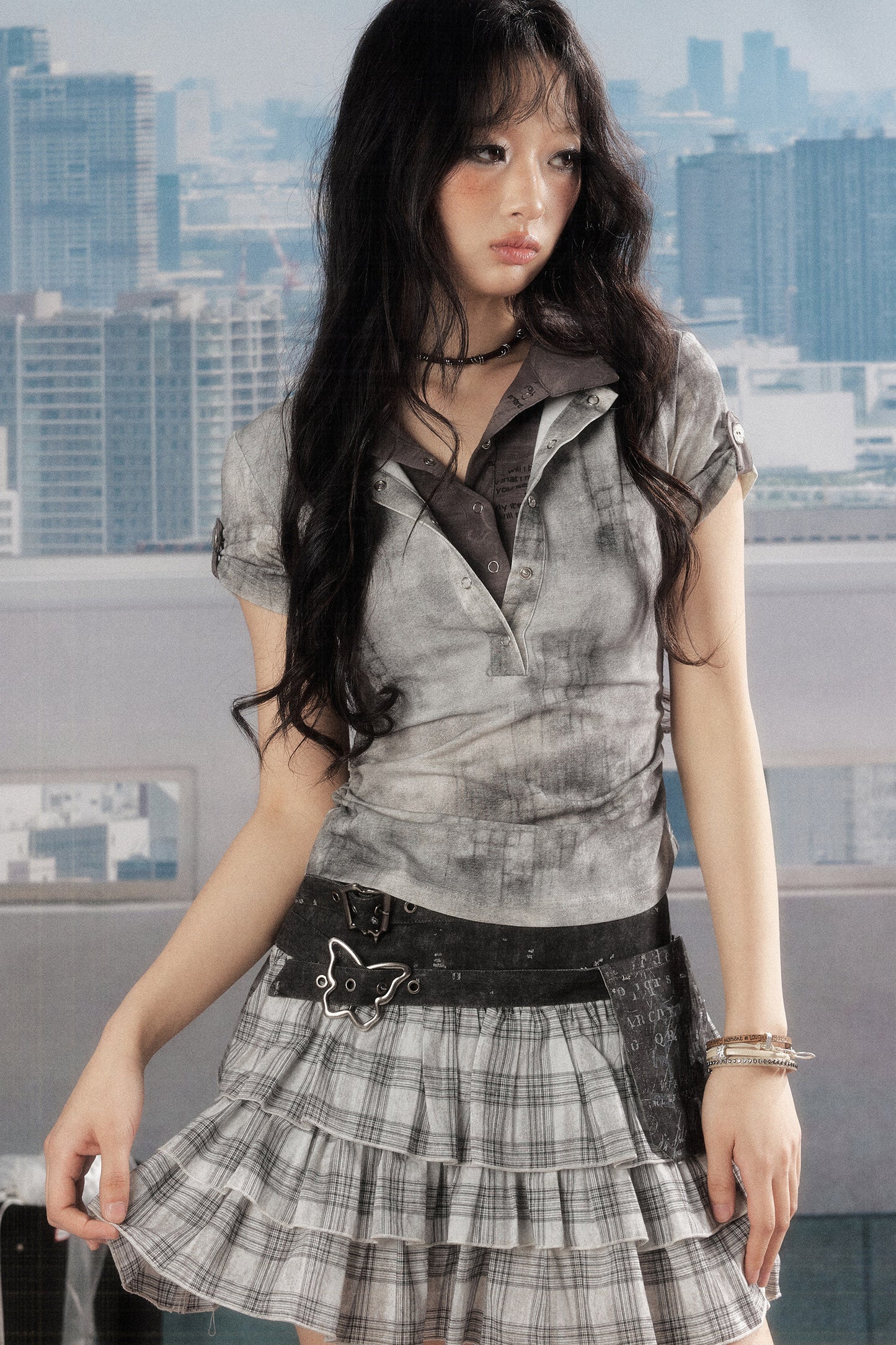 Tie-Dye Short-Sleeved Lapel Top