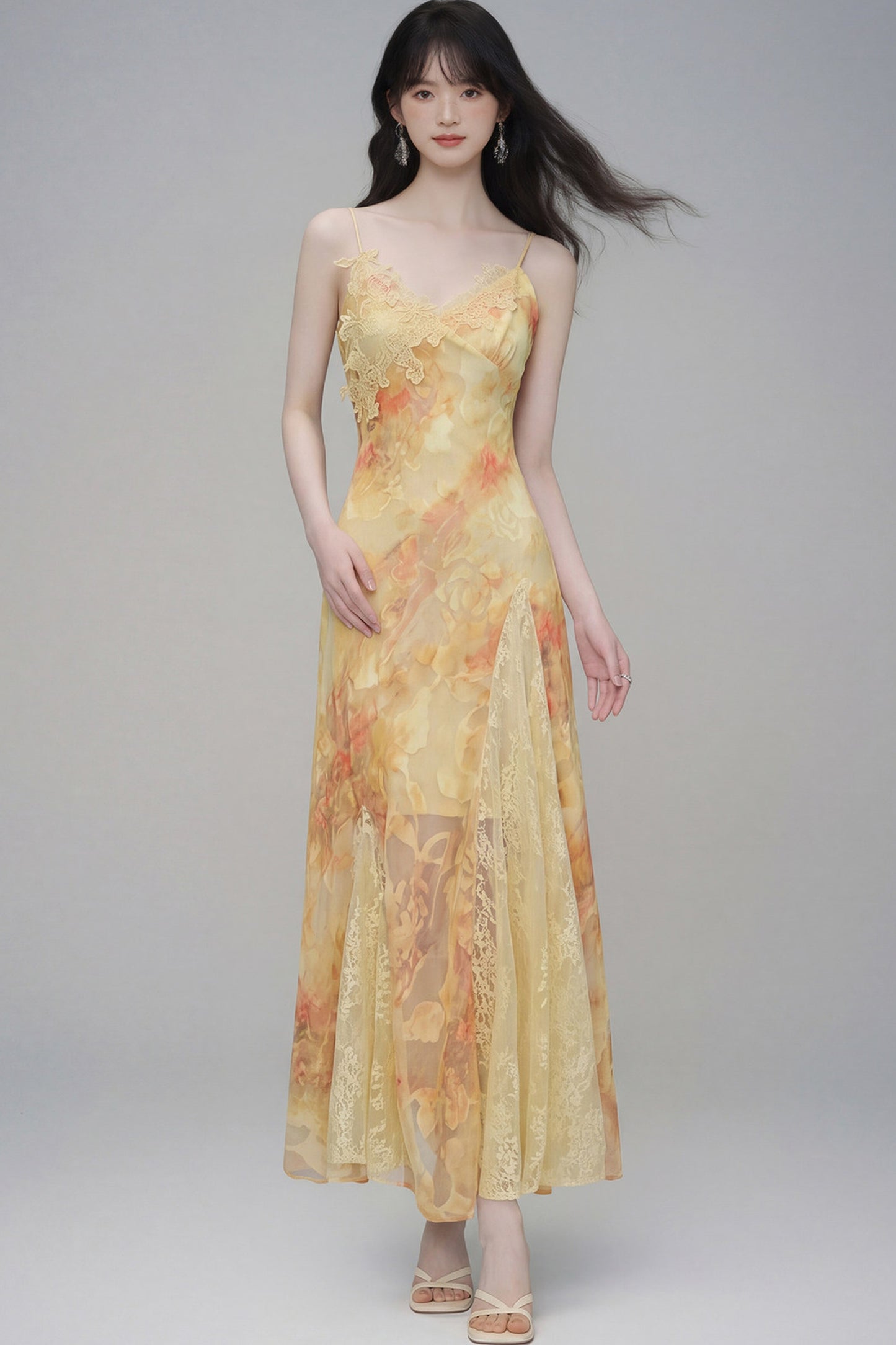 Floral Lace Spaghetti Strap Dress and Cardigan Set-Up