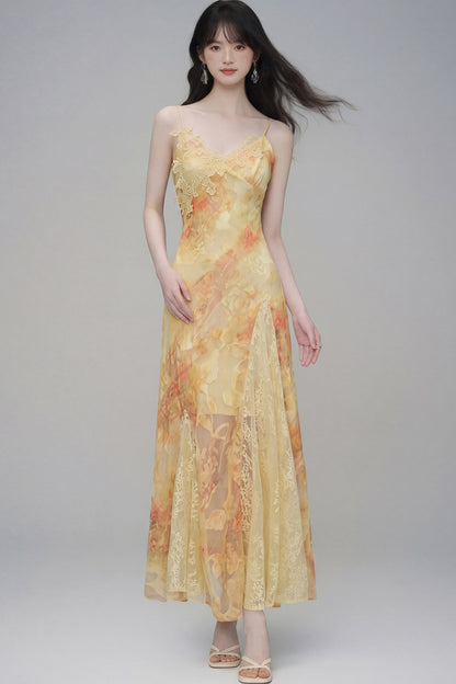 Floral Lace Spaghetti Strap Dress and Cardigan Set-Up