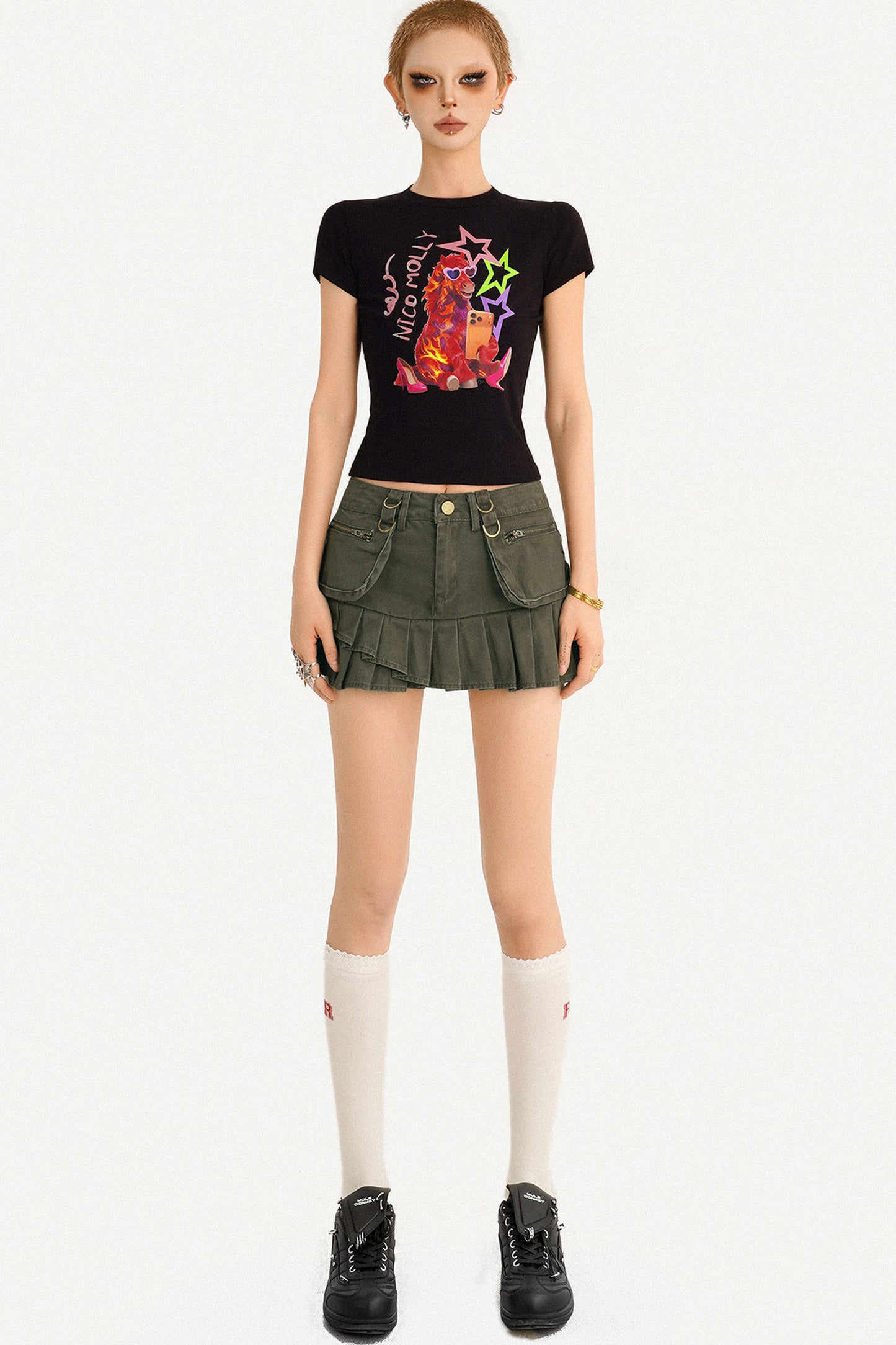 Cartoon Print Black Crop Top