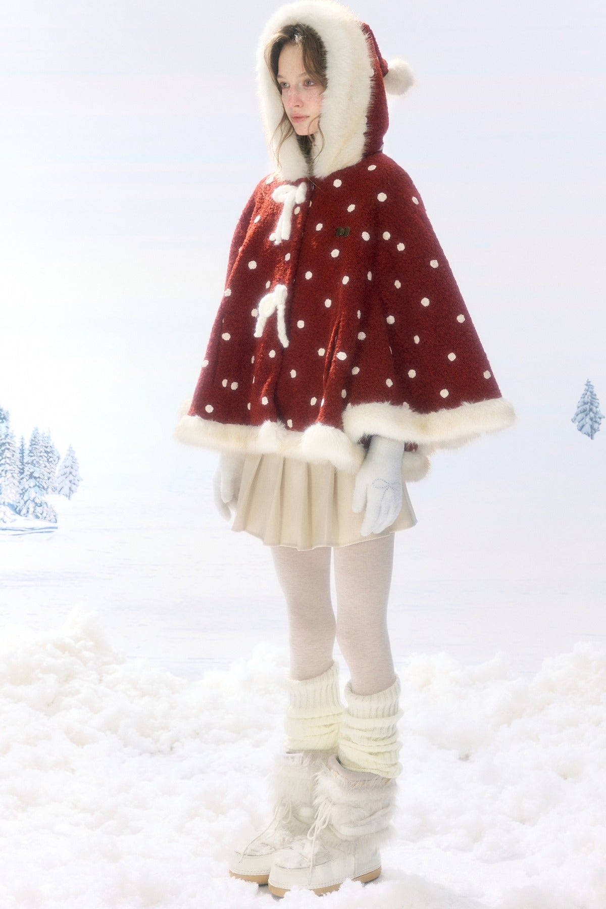 Red Polka Dot Plush Hooded Jacket