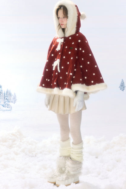 Red Polka Dot Plush Hooded Jacket