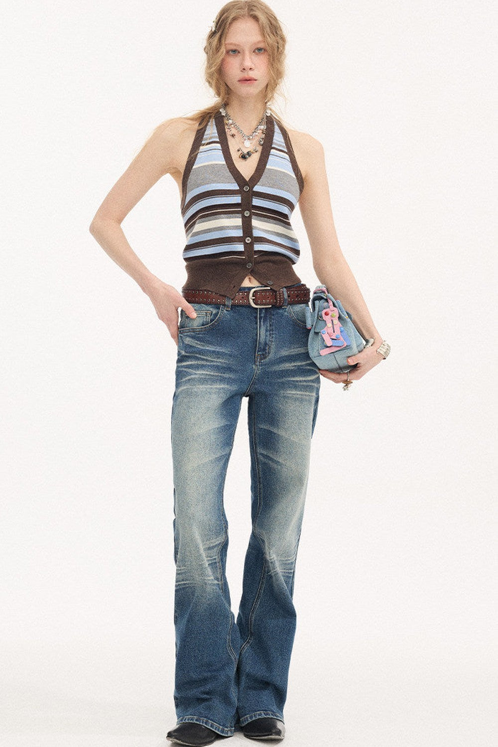Low-Waist Whiskered Wide-Leg Jeans