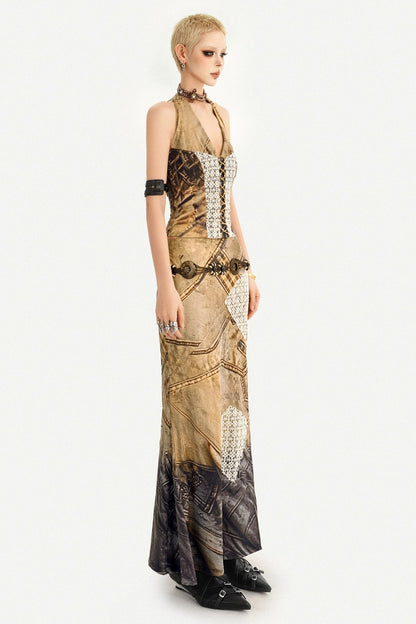 Distressed Patchwork Lace Halter Top