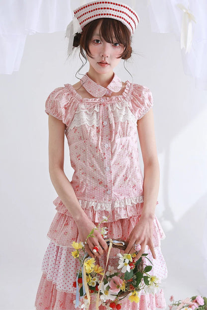 Pink Retro Lolita Polka Dot Blouse