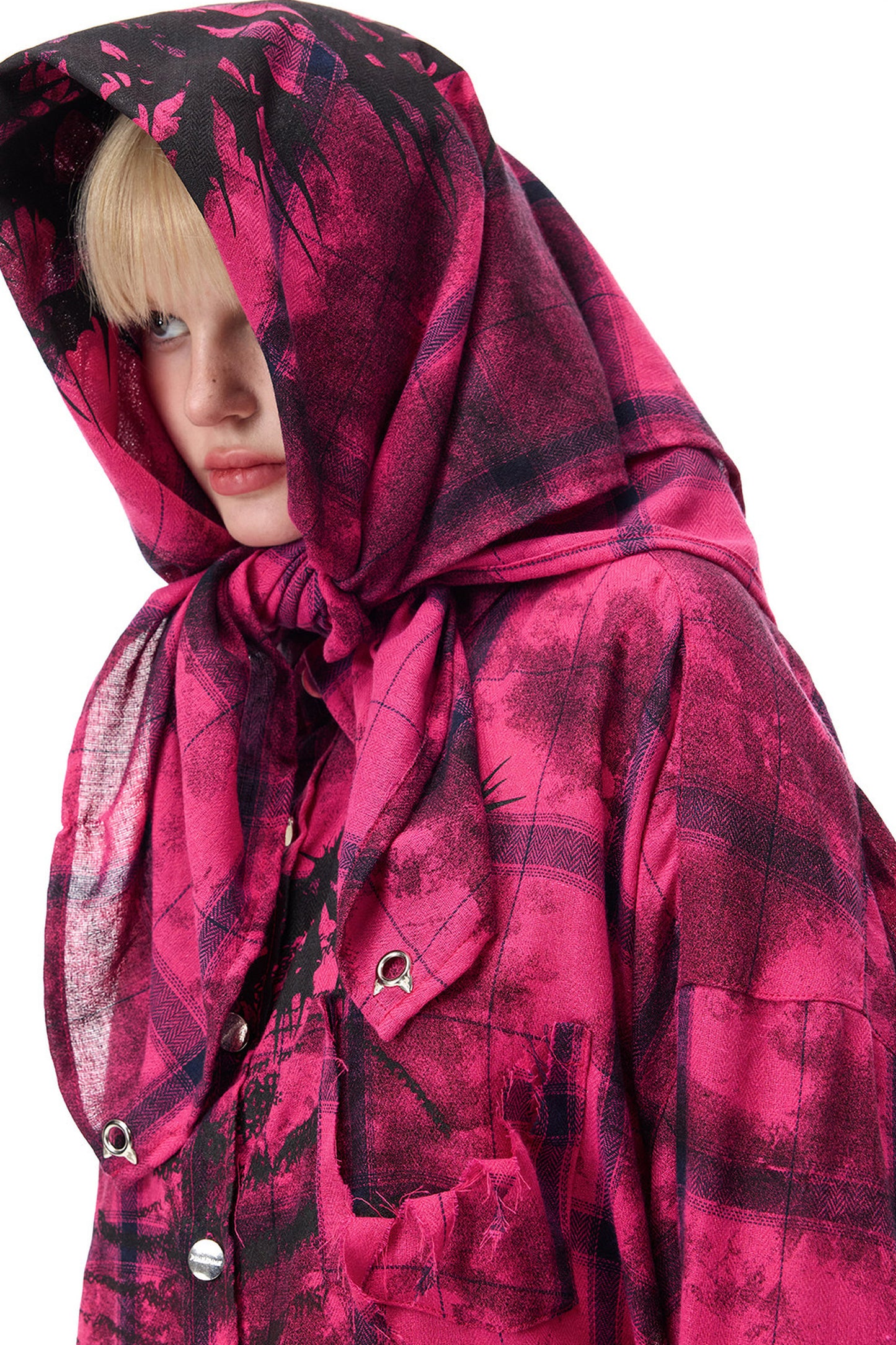 Top a fascia stile foulard quadrato con stampa di spine rosa