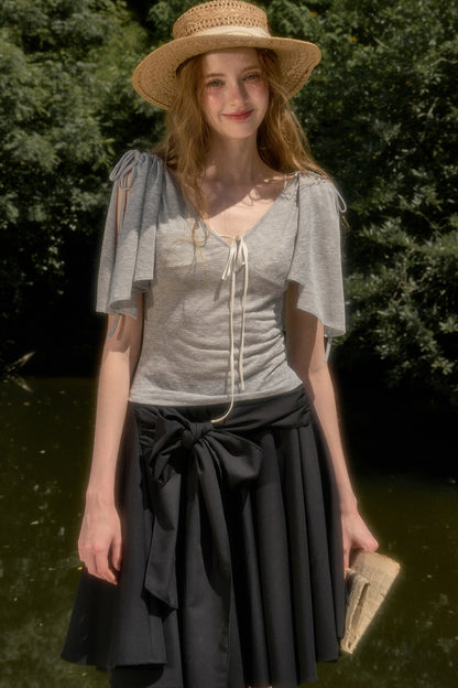 Cape-Style Short-Sleeve Top and Dress Set-Up