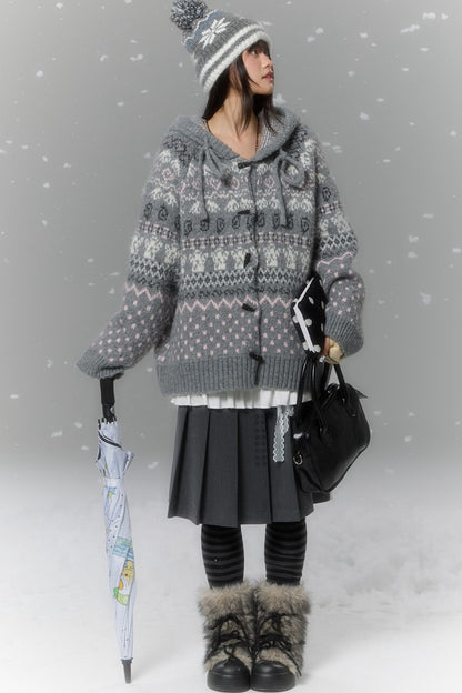 Fair Isle Duffle Button Cardigan