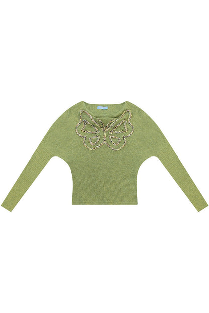 Stricktop mit Schmetterlingsstickerei