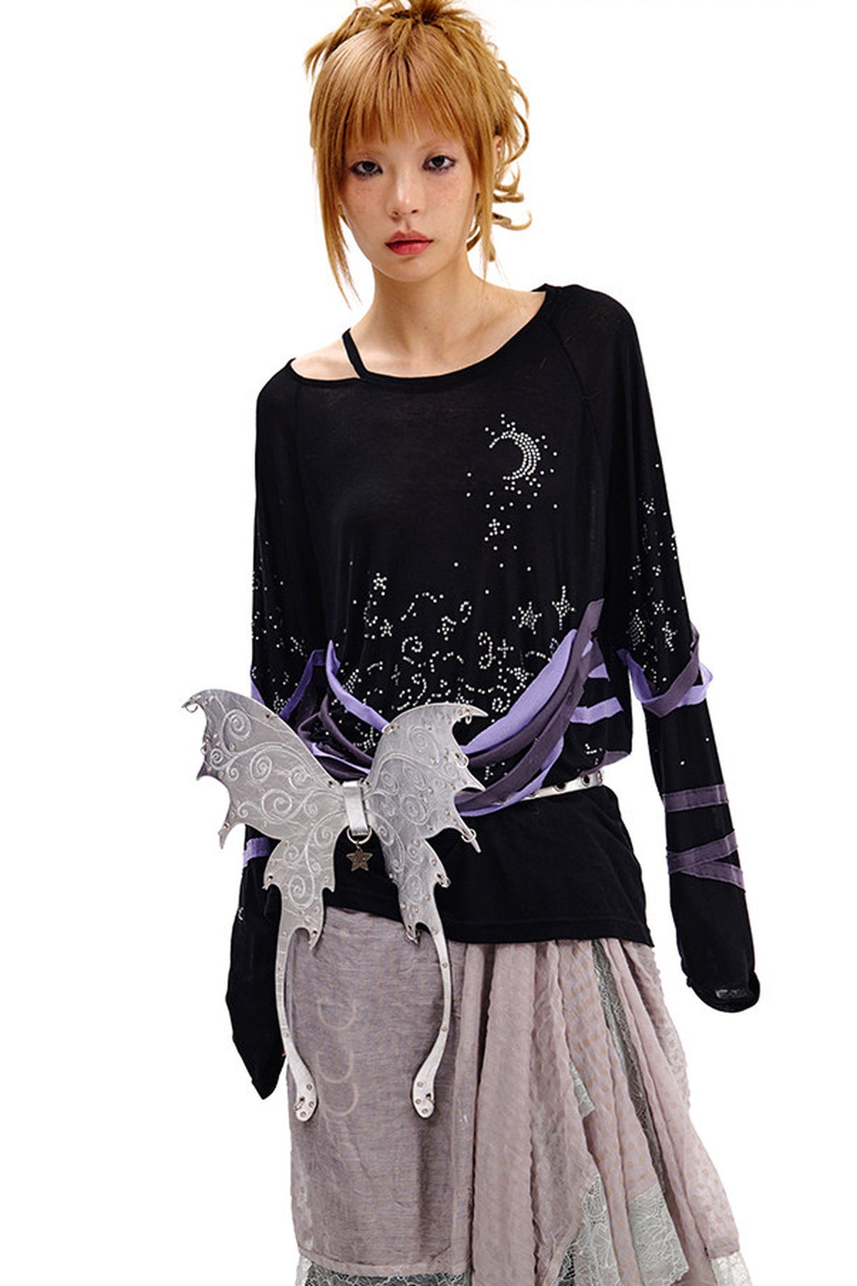 Starry Night Rhinestone Long-Sleeve T-Shirt