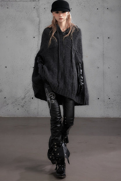 Punk Rock Embroidered Waxed Leather Pants