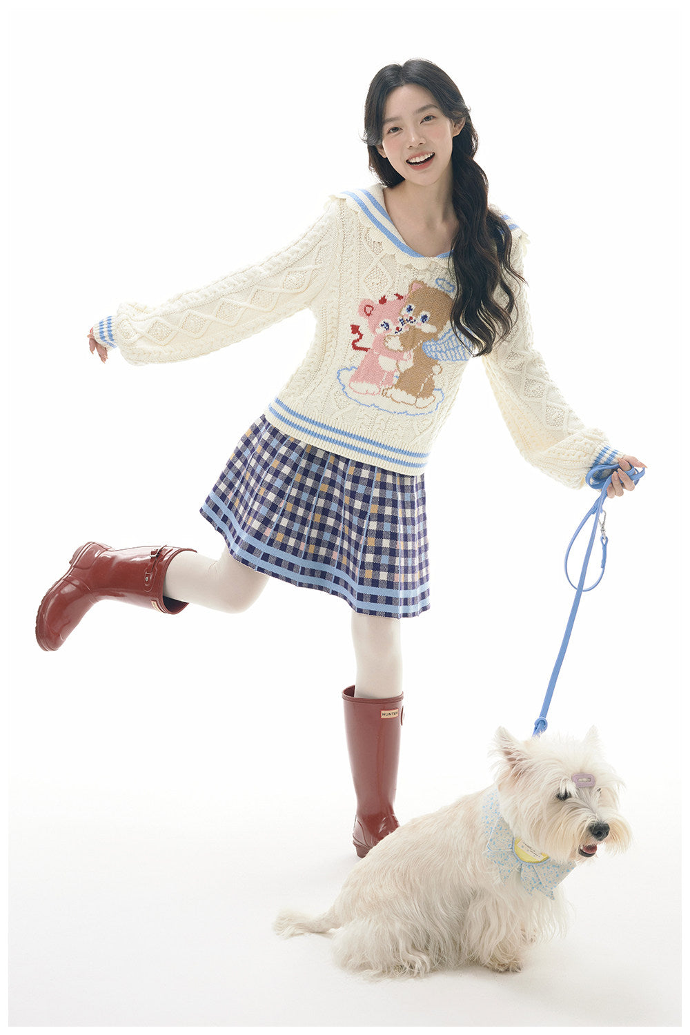 Heart Bear Knit Sweater Skirt Set-Up
