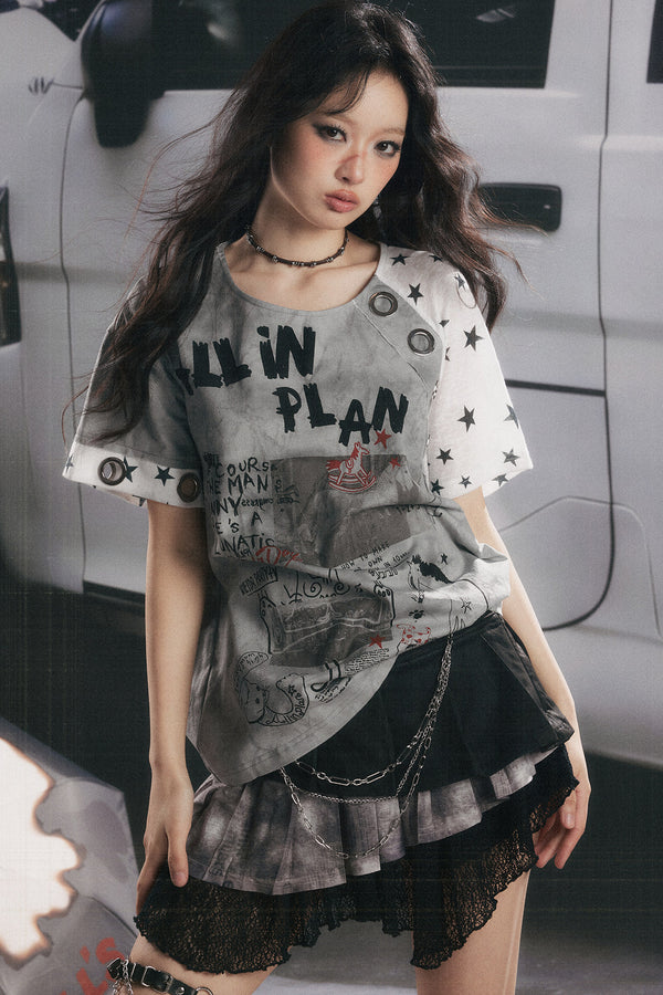 Distressed Graffiti Print Short Sleeve T-Shirt