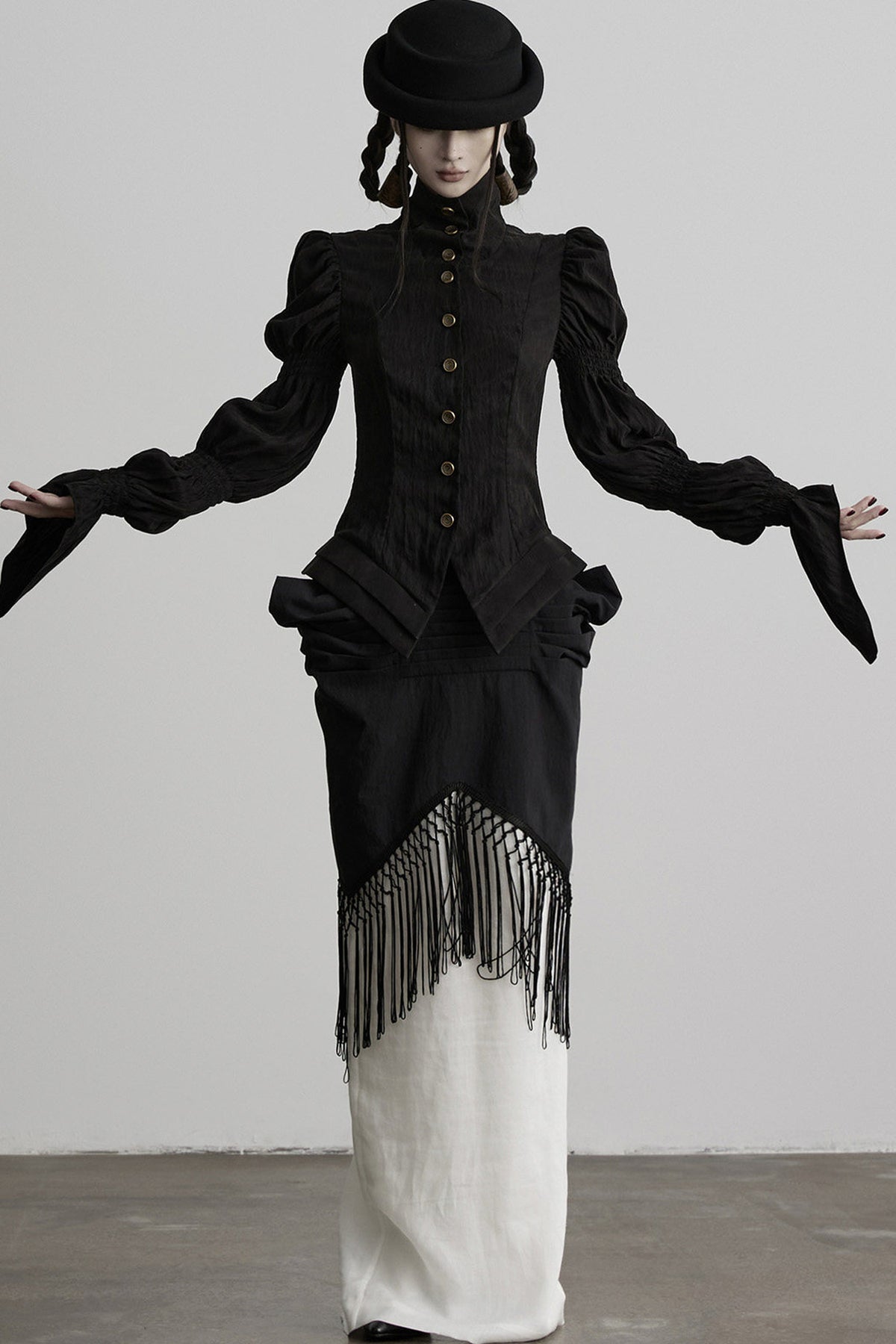 Three-Dimensional Lotus Sleeve Long-Sleeve High-Neck Shirt