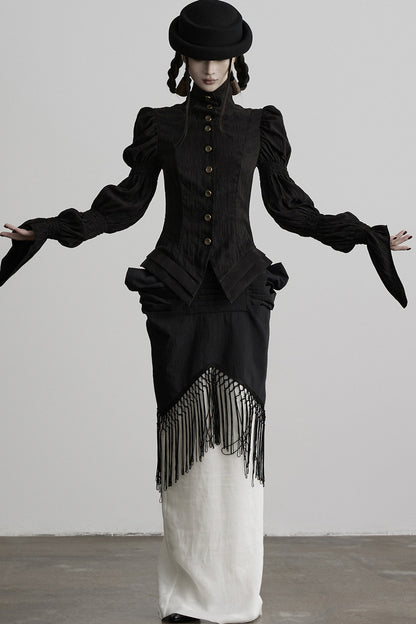 Three-Dimensional Lotus Sleeve Long-Sleeve High-Neck Shirt