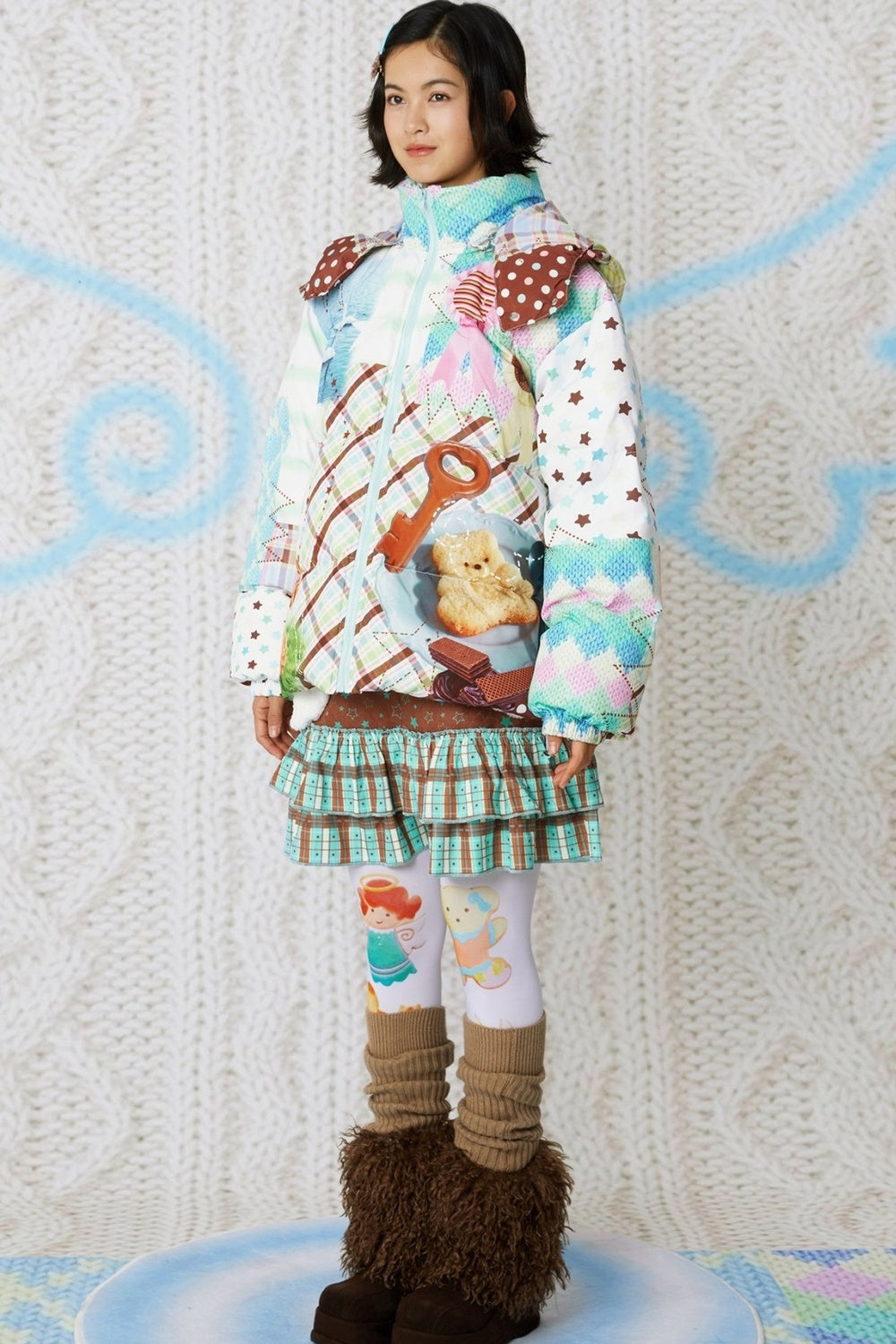 Loose Patchwork Print Hooded Jacket